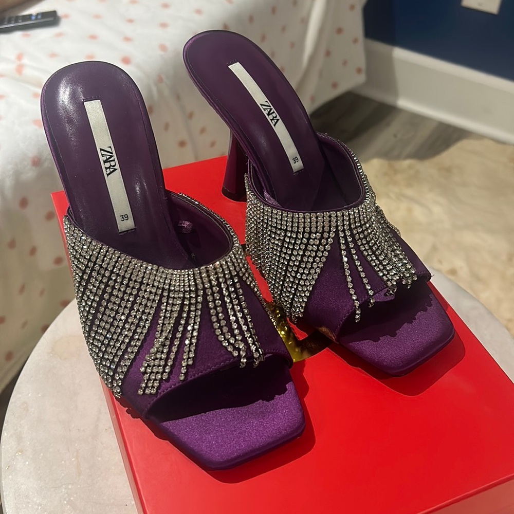 Zara rhinestone open toe heels